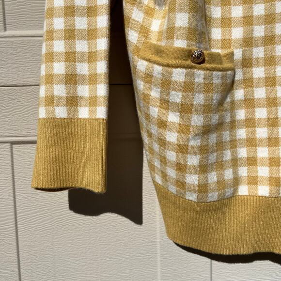 Joie Oversized Gingham Plaid Button Front Cardigan Yellow Mustard White Sz XL - Picture 8 of 12